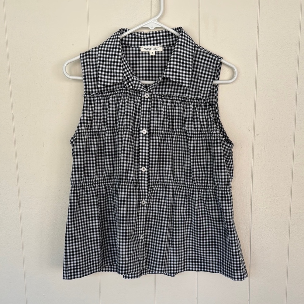Wishlist Black & White Gingham Sleeveless Button-Front Top